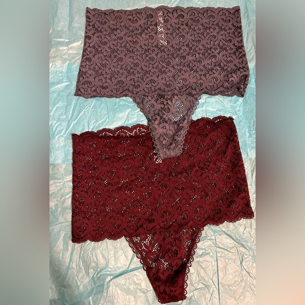 NWOT Set of 2 Victoria’s Secret Body by Victoria High Waist Lace Thong. Size M.